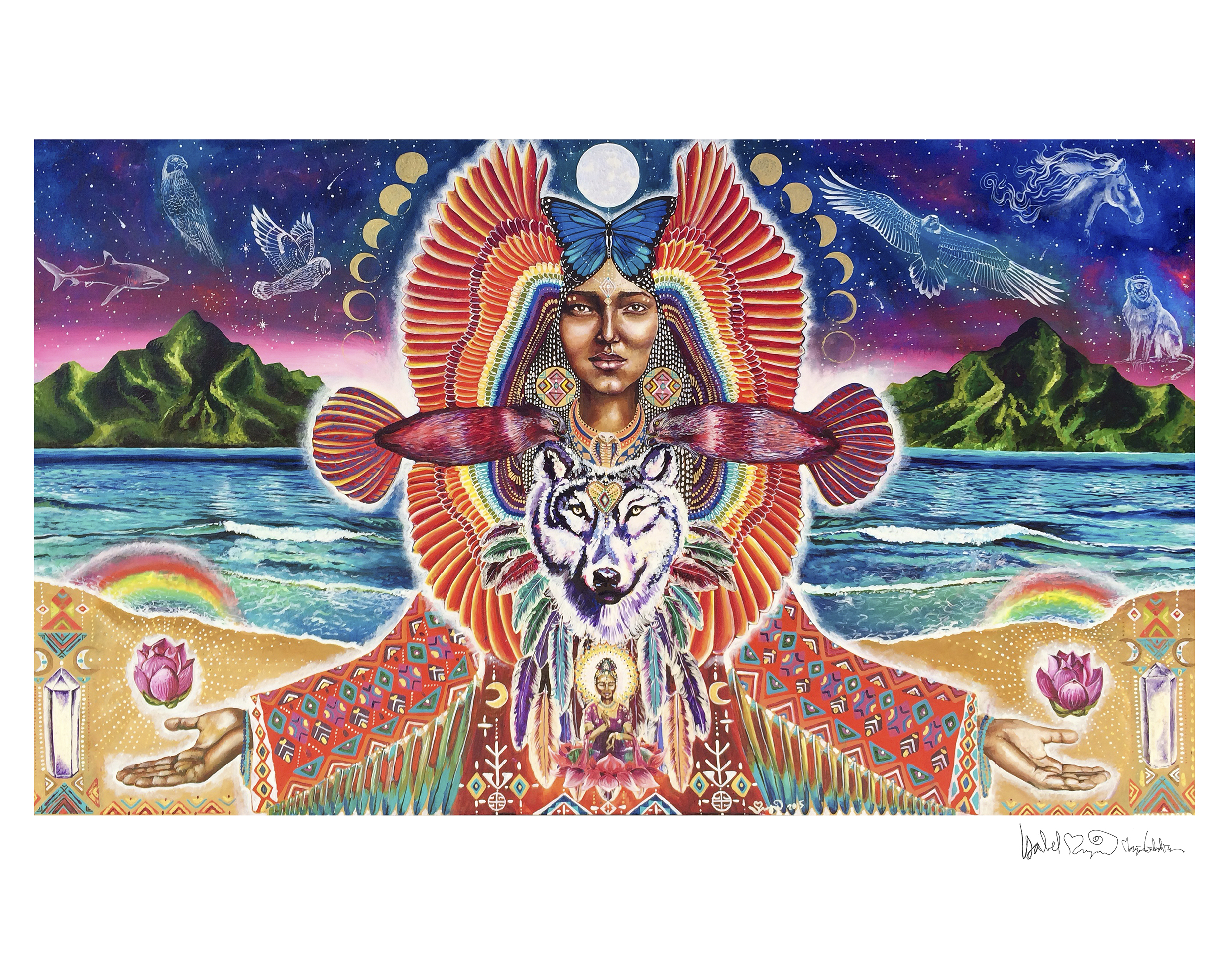Woman Hummingbirds Wolf